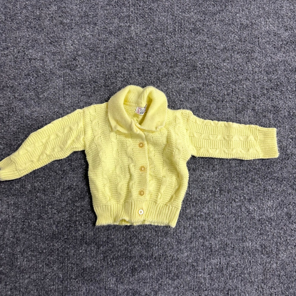 Orlon Cardigan Sweater Toddler Size 2T Yellow Cable Knit Button Front Vintage